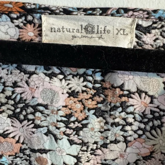 Natural Life Floral V-Neck Mini Dress with Elbow Length Banded Sleeves, XL — EUC - Picture 4 of 4